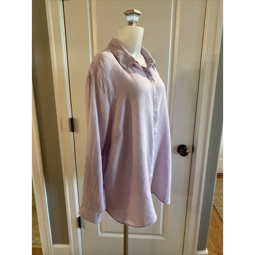 J.Jill Love Linen Women's 2X Lilac 100% Linen Button‎ Front Shirt Relaxed Fit - Picture 3 of 11